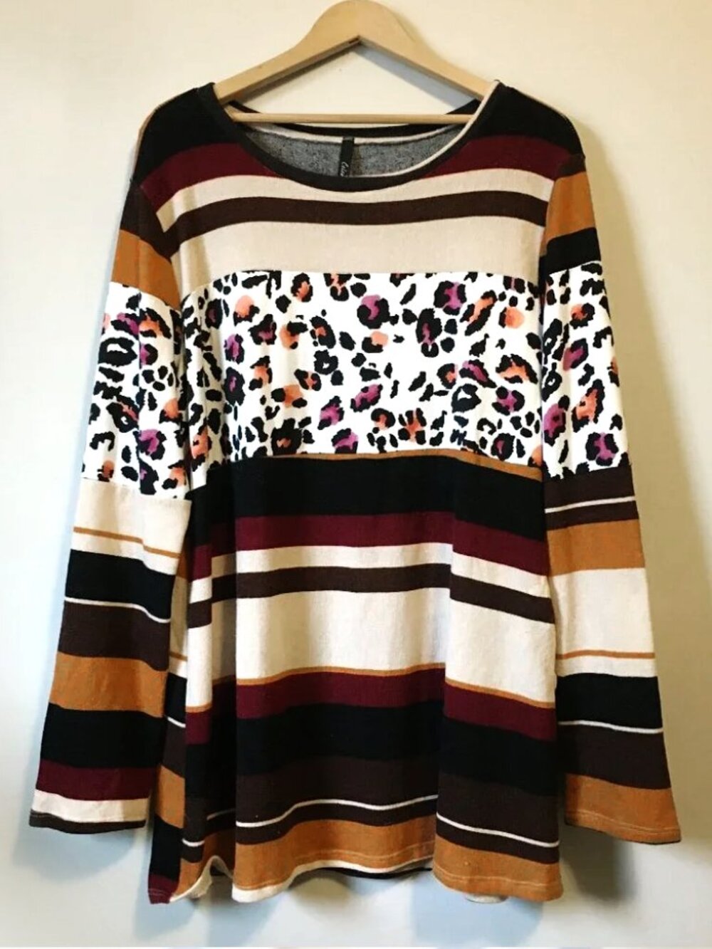 Celeste Colourblock Leopard Rosette Print Soft Knit Rayon Sweater 3XL